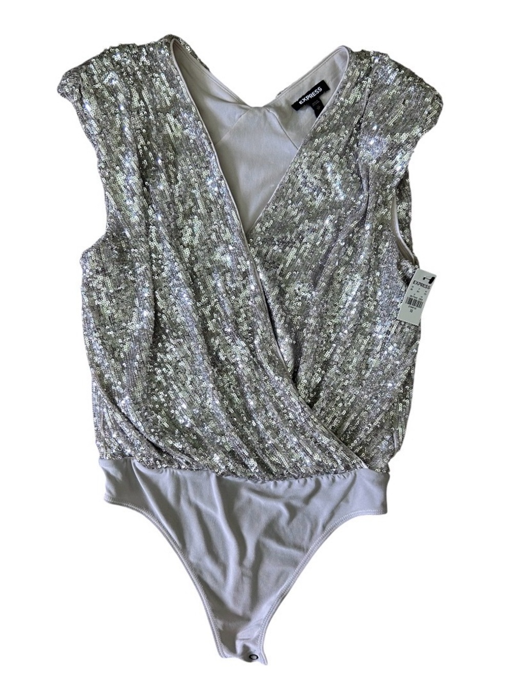 Express Silver Sequin Top Bodysuit Size XS fits like a Small